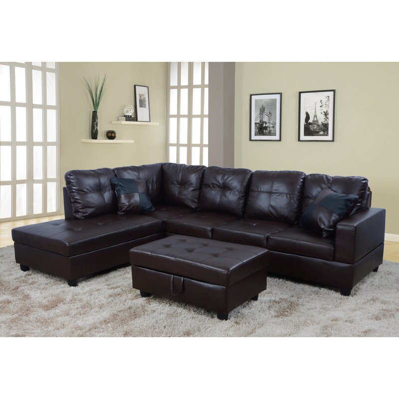 Wilhelmine 103.5′′ Wide Faux Leather Sofa & Chaise With Ottoman