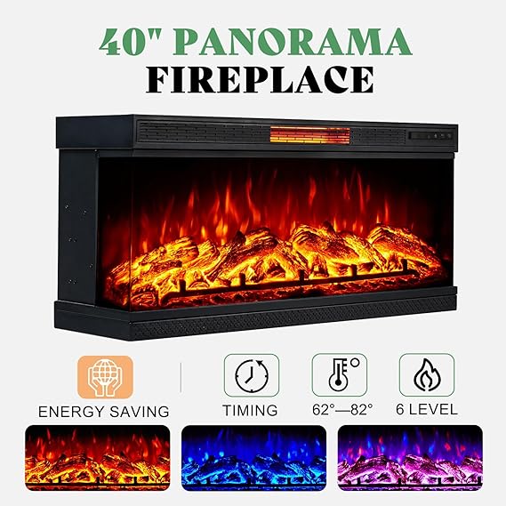 AMERLIFE 75in 3-Sided Glass Fireplace TV Stand for TVs up to 85