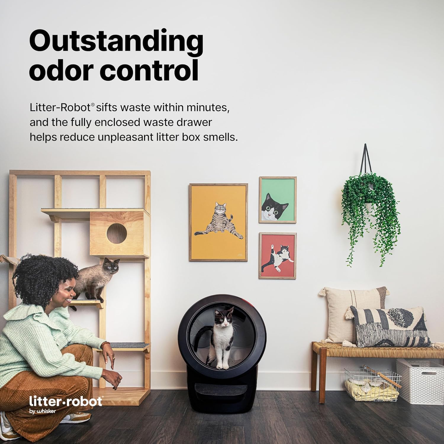Litter-Robot 4 Total Bundle by Whisker (Black) - Automatic, Self-Cleaning Cat Litter Box, Includes Litter-Robot 4, LitterHopper, 6 OdorTrap Pack Refills, 50 Waste Drawer Liners, Ramp, Mat & Fence