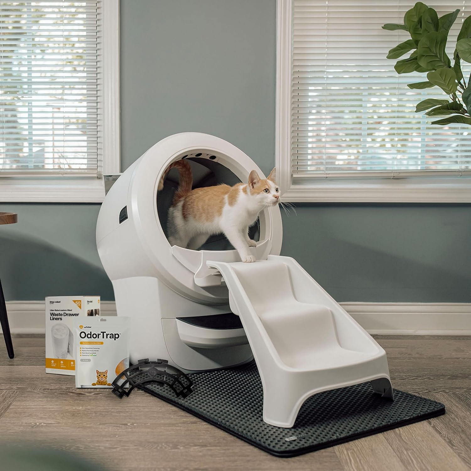 Litter-Robot 4 Total Bundle by Whisker (Black) - Automatic, Self-Cleaning Cat Litter Box, Includes Litter-Robot 4, LitterHopper, 6 OdorTrap Pack Refills, 50 Waste Drawer Liners, Ramp, Mat & Fence