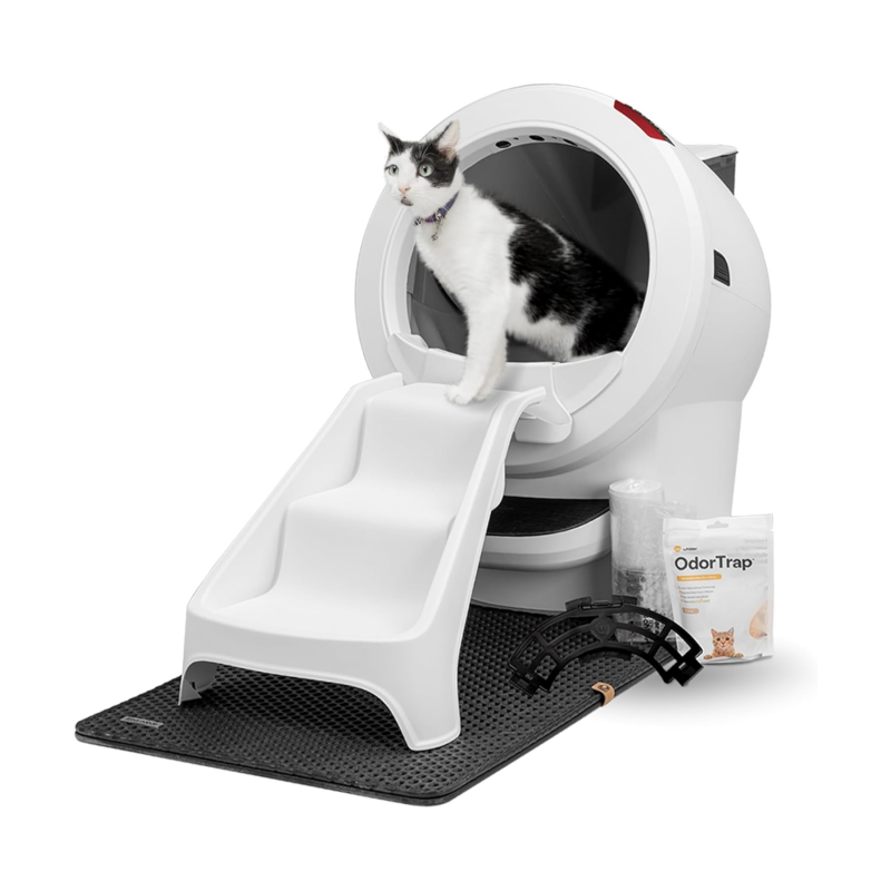 Litter-Robot 4 Total Bundle by Whisker (Black) - Automatic, Self-Cleaning Cat Litter Box, Includes Litter-Robot 4, LitterHopper, 6 OdorTrap Pack Refills, 50 Waste Drawer Liners, Ramp, Mat & Fence